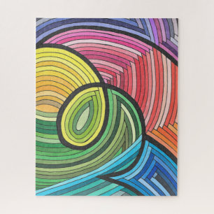 Vibrant Abstract Rainbow Swirl with Layered Lines Jigsaw Puzzle