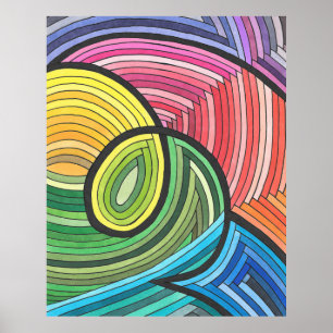 Vibrant Abstract Rainbow Swirl with Layered Lines Poster