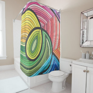 Vibrant Abstract Rainbow Swirl with Layered Lines Shower Curtain