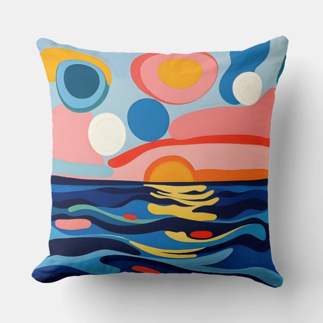 Vibrant Abstract Seascape Cushion (Front)