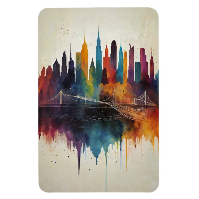 Vibrant Abstract Skyline Cityscape Art Magnet (Vertical)