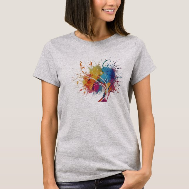 Vibrant Abstract Splash Tree Art Design T-Shirt (Front)