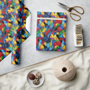 Vibrant Abstract Stained-Glass 3D Pattern Wrapping Paper