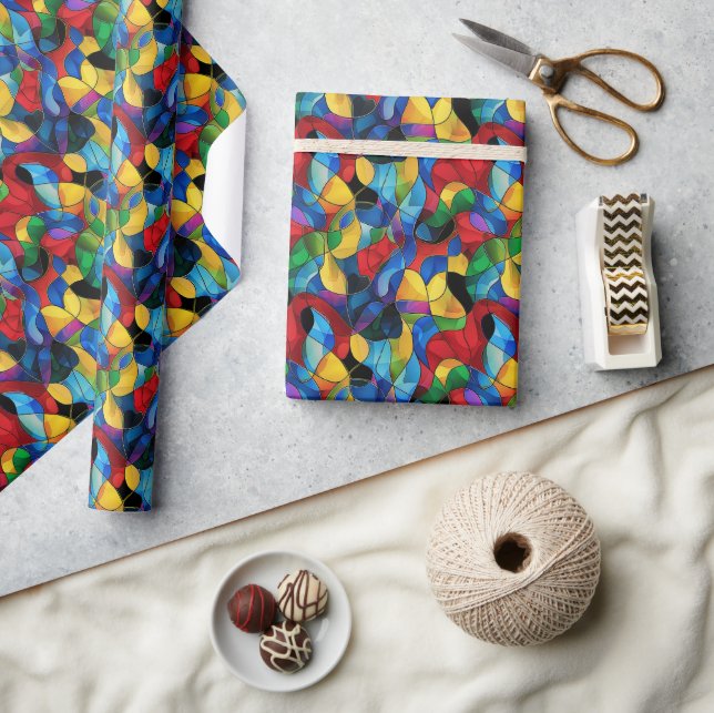 Vibrant Abstract Stained-Glass 3D Pattern  Wrapping Paper (Crafts)