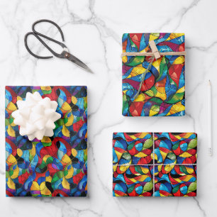 Vibrant Abstract Stained-Glass 3D Pattern Wrapping Paper Sheet