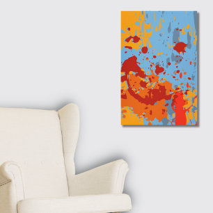 Vibrant Abstract Summer Blue-Orange Paint Splatter Canvas Print