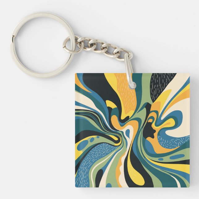 Vibrant Abstract Swirl Art Key Ring (Front)
