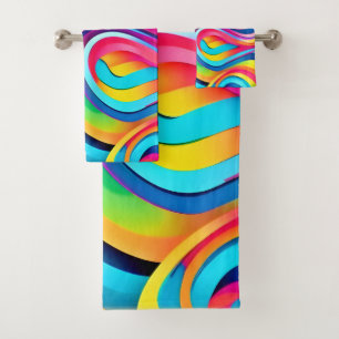 Vibrant Abstract Swirls of Colour Bath Towel Set