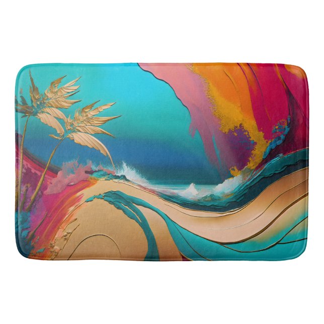 Vibrant Abstract Tropical Beach Scene Bath Mat (Front)