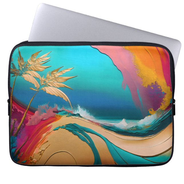 Vibrant Abstract Tropical Beach Scene Laptop Sleeve (Front)