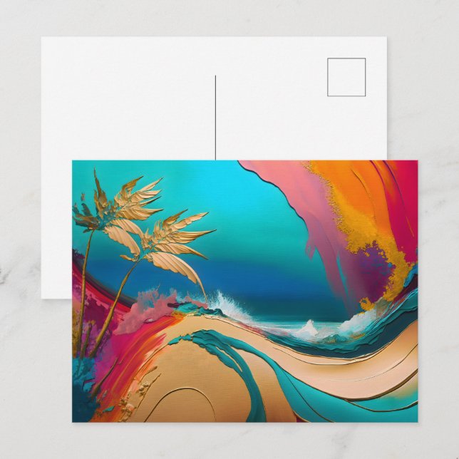 Vibrant Abstract Tropical Beach Scene Postcard (Front/Back)