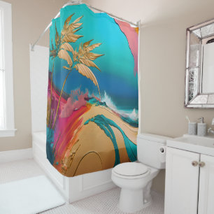 Vibrant Abstract Tropical Beach Scene Shower Curtain