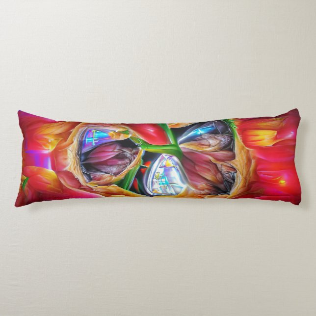 Vibrant Abstract Tulip Reflections Body Cushion (Front)
