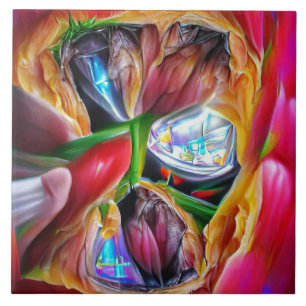 Vibrant Abstract Tulip Reflections Ceramic Tile