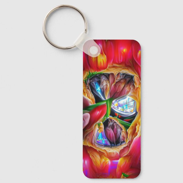 Vibrant Abstract Tulip Reflections Key Ring (Front)