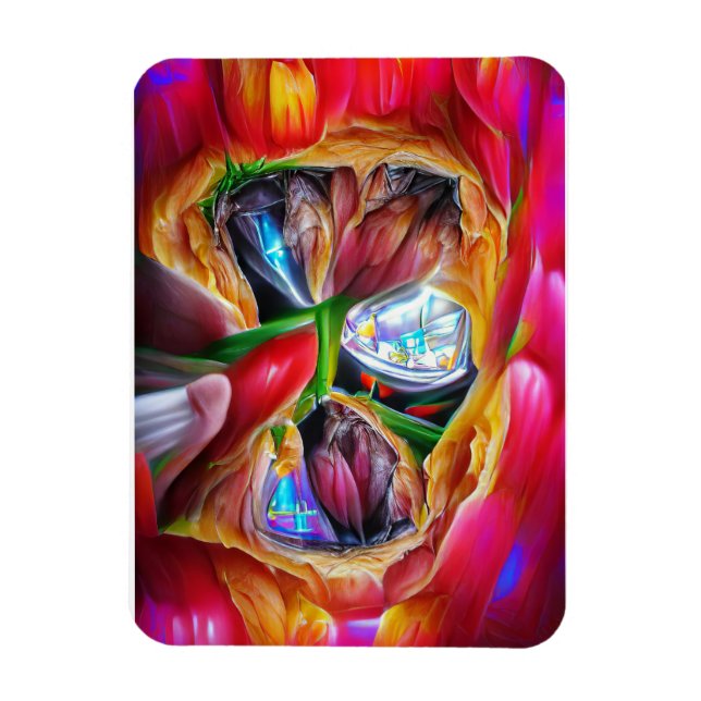 Vibrant Abstract Tulip Reflections Magnet (Vertical)