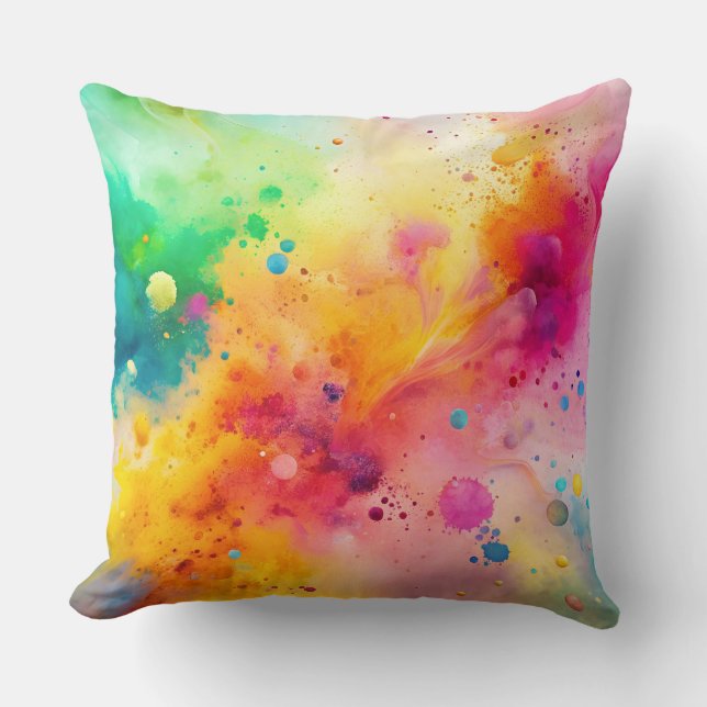 Vibrant Abstract Watercolor Splatter Pattern Cushion (Front)