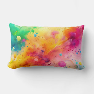 Vibrant Abstract Watercolor Splatter Pattern Lumbar Cushion
