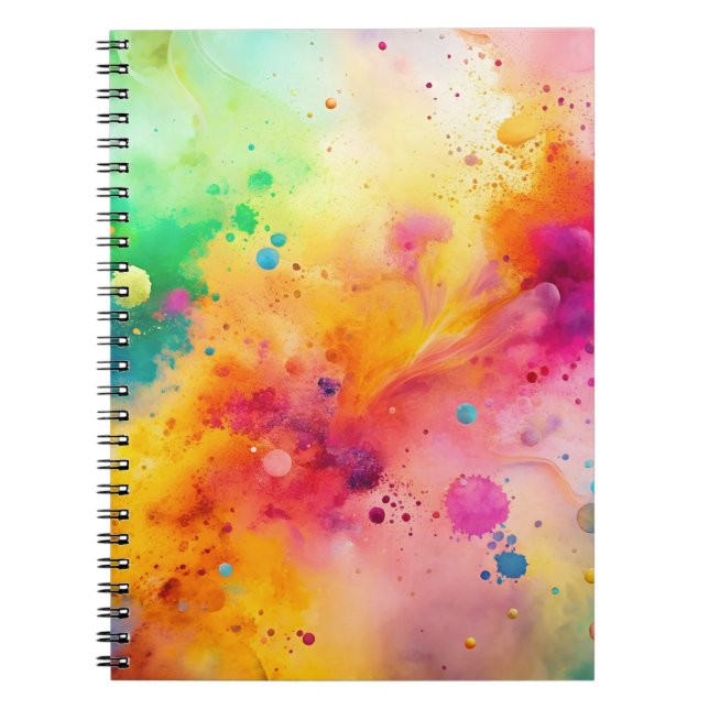 Vibrant Abstract Watercolor Splatter Pattern Notebook (Front)