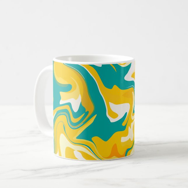 Vibrant Abstract Waves in Yellow and Turquoise Coffee Mug (Front Left)