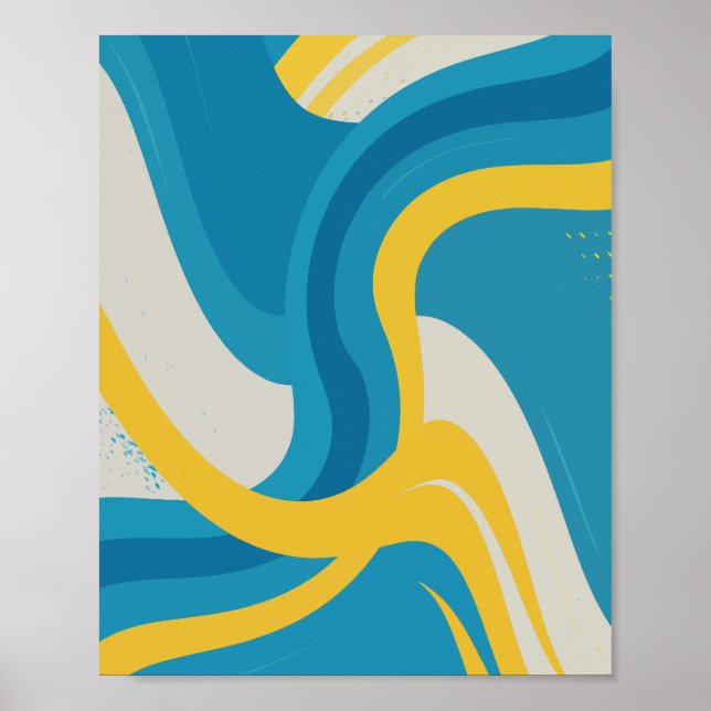 Vibrant Abstract Waves of Blue and Yellow Poster (Front)