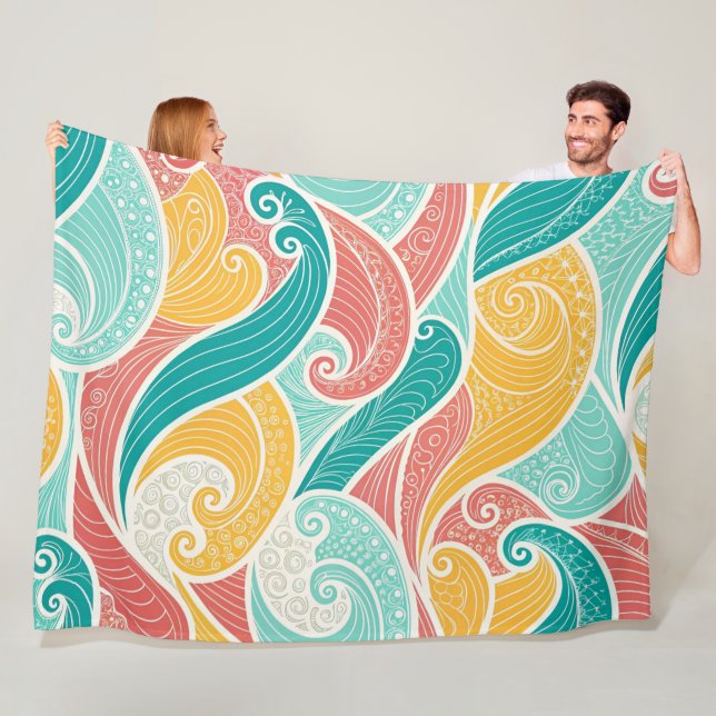 Vibrant Abstract Waves Seamless Pattern Fleece Blanket (In Situ)