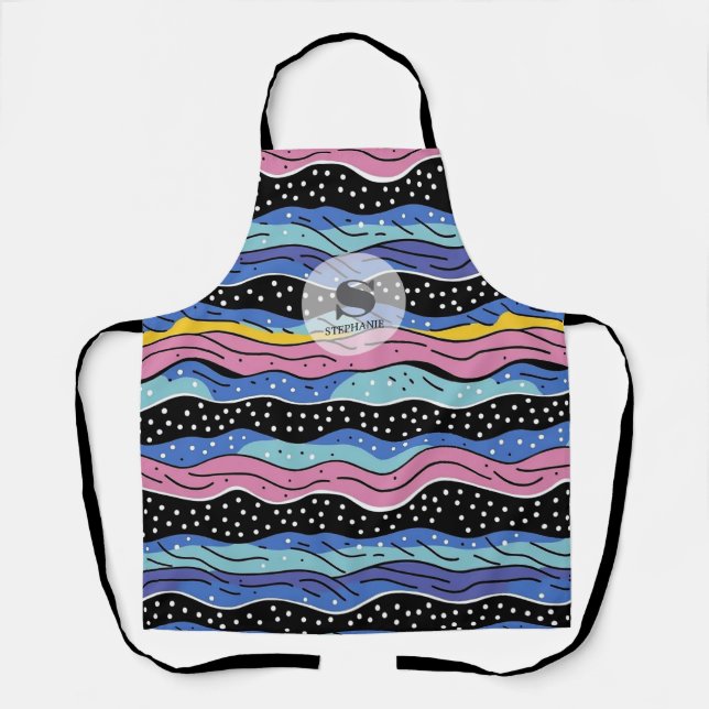 Vibrant Abstract Wavy Lines with Polka Dots Apron (Front)