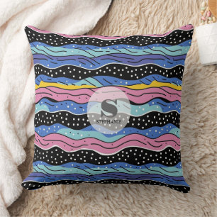 Vibrant Abstract Wavy Lines with Polka Dots Cushion