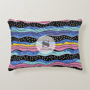 Vibrant Abstract Wavy Lines with Polka Dots Decorative Cushion
