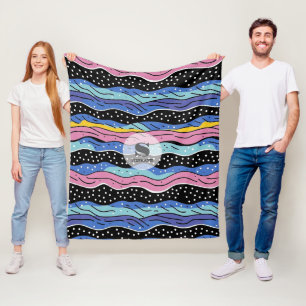 Vibrant Abstract Wavy Lines with Polka Dots Fleece Blanket