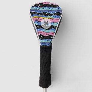 Vibrant Abstract Wavy Lines with Polka Dots Golf Head Cover