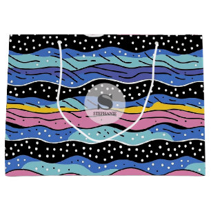Vibrant Abstract Wavy Lines with Polka Dots Large Gift Bag