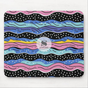 Vibrant Abstract Wavy Lines with Polka Dots Mouse Pad