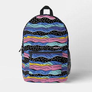 Vibrant Abstract Wavy Lines with Polka Dots Printed Backpack