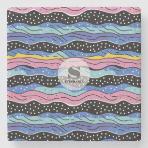 Vibrant Abstract Wavy Lines with Polka Dots Stone Coaster