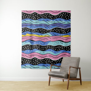 Vibrant Abstract Wavy Lines with Polka Dots Tapestry