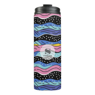 Vibrant Abstract Wavy Lines with Polka Dots Thermal Tumbler