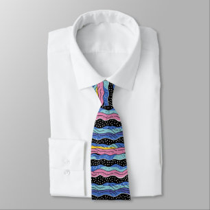 Vibrant Abstract Wavy Lines with Polka Dots Tie