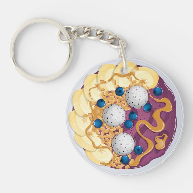 Vibrant Acai Bowl Illustration - Healthy Smoothie Key Ring (Front)