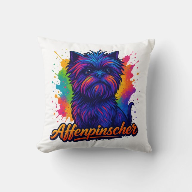 Vibrant Affenpinscher Pop Art Portrait – Colourful Cushion (Front)