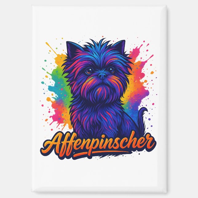 Vibrant Affenpinscher Pop Art Portrait – Colourful Magnet (Front)