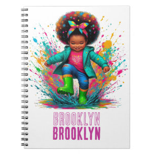 Vibrant African American Girl Puddle Splash Notebook
