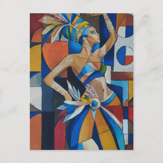 Vibrant African Dancer Cubist Geometric Modern Wal Postcard