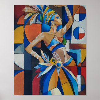 Vibrant African Dancer Cubist Geometric Modern Wal Poster