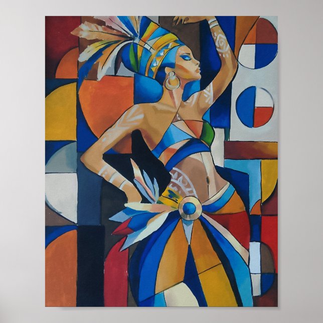 Vibrant African Dancer Cubist Geometric Modern Wal Poster (Front)