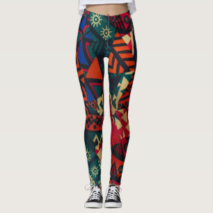 Vibrant African Geometric Tribal Abstract Pattern Leggings