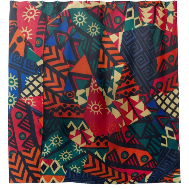 Vibrant African Geometric Tribal Abstract Pattern  Shower Curtain (Front)