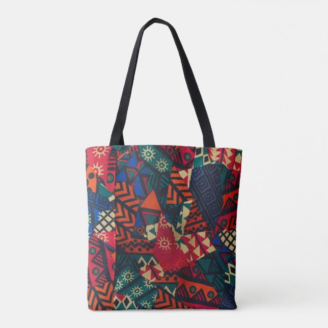 Vibrant African Geometric Tribal Abstract Pattern  Tote Bag (Back)