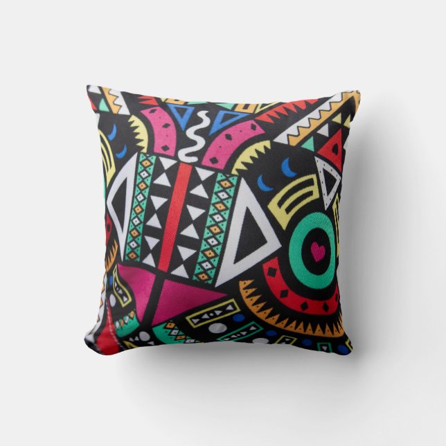 Vibrant Afro-Centric Geometric Pattern – Bold Trib Cushion (Front)