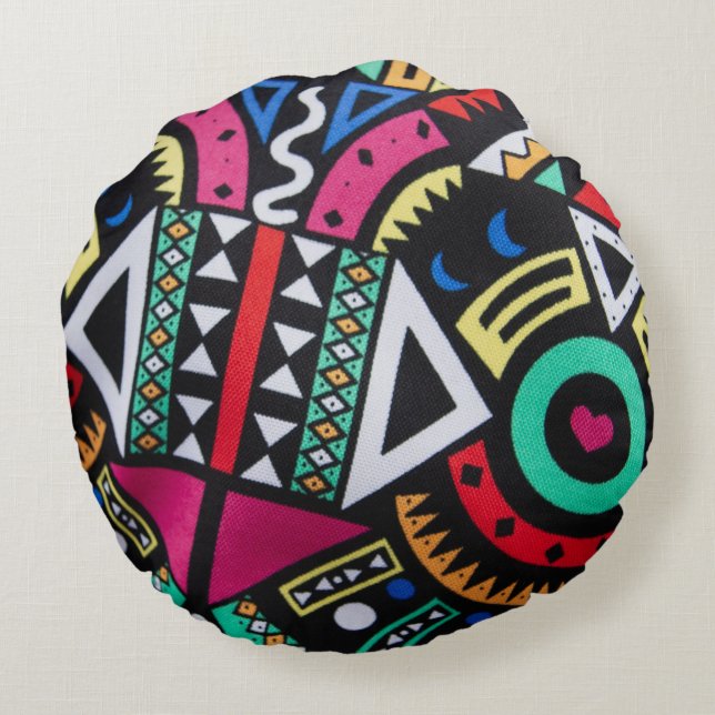 Vibrant Afro-Centric Geometric Pattern – Bold Trib Round Cushion (Back)
